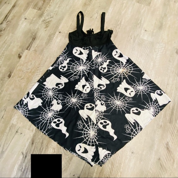 Halloween Ghost Print Lace Up Cami Asymmetrical Dress Medium - Picture 8 of 14